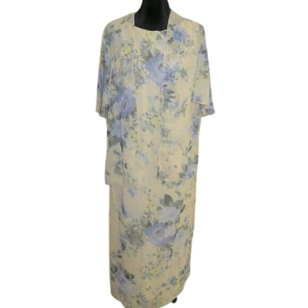 Ursula of Switzerland Vintage sleeveless pastel blue flowy dress & sheer jacket